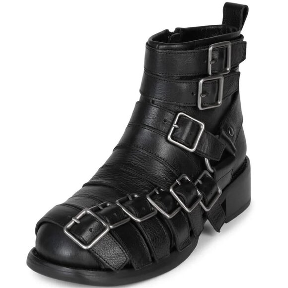 Jeffrey Campbell Belted Up Boots Women Size 5.5 Black Multi-Strap Biker Inspired - Picture 2 of 6